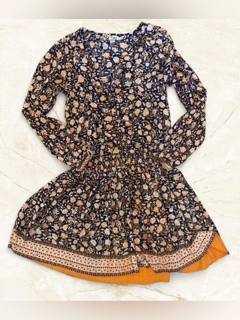 FAHERTY Reva Dress Wanderlust Floral Boho Long Sleeve Smocked Waist - S